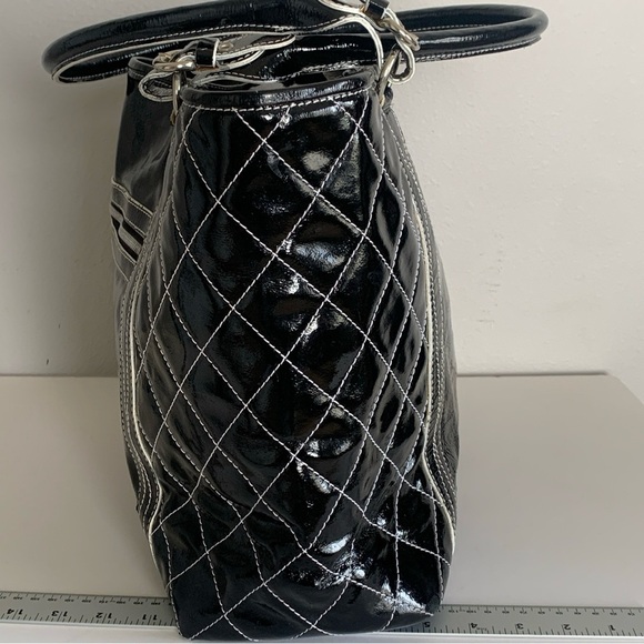 Cavalcanti Genuine Black Patent Leather Shoulder Bag Quilt Made In Italy Large - Picture 6 of 16